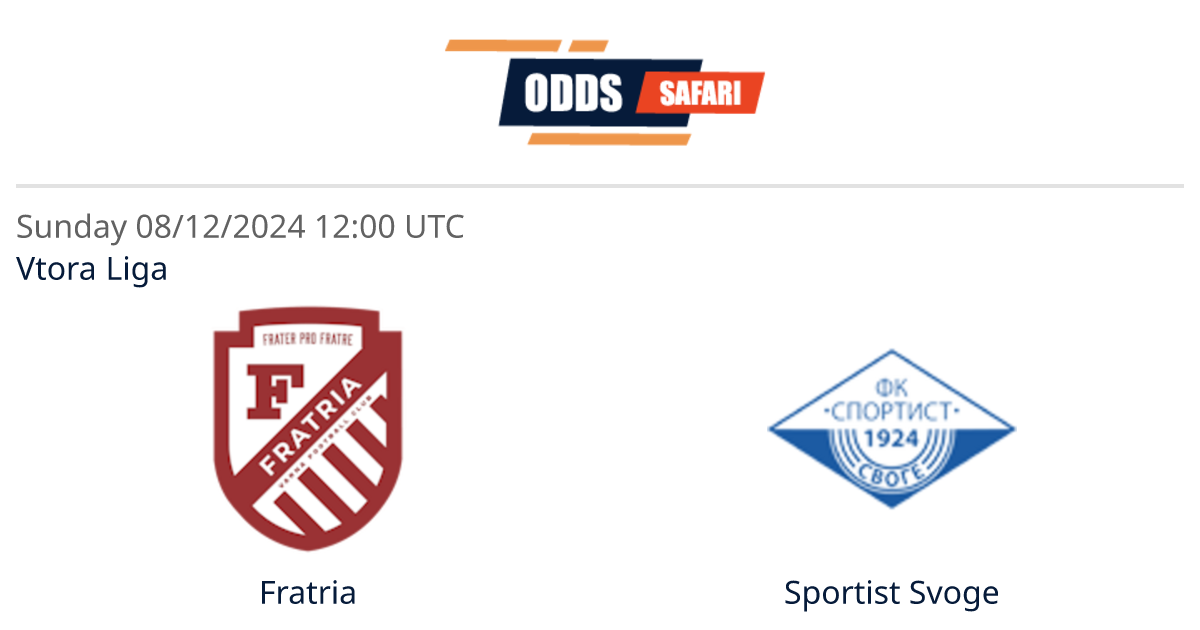 Odds comparison for Fratria - Sportist Svoge / Vtora Liga Soccer at 08 ...