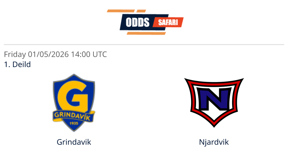Odds comparison for Grindavik - Njardvik / 1. Deild Soccer at 01/05/26 ...