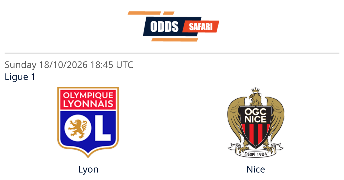 Odds comparison for Lyon - Nice / Ligue 1 Soccer at 18/10/26 | OddsSafari