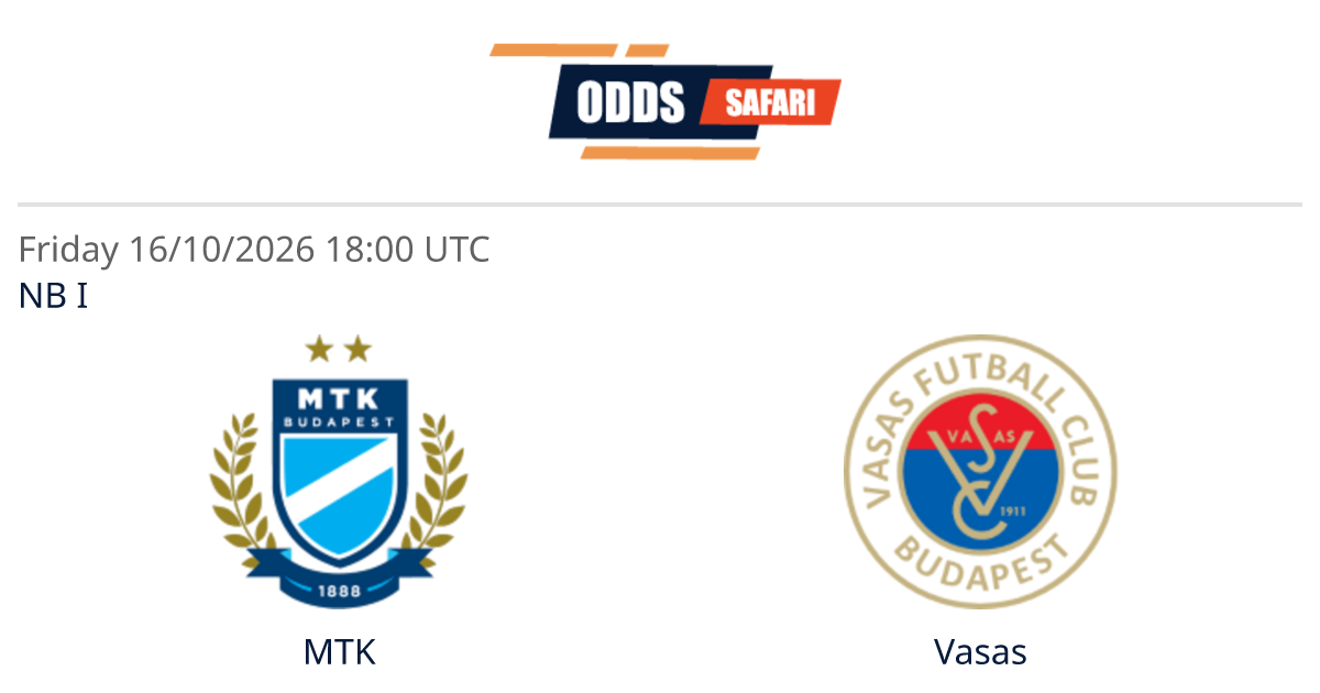 Odds comparison for MTK - Vasas / NB I Soccer at 16/10/26 | OddsSafari